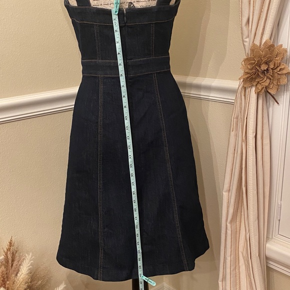 Ann Taylor Factory Denim Midi Dress Dark Wash Sleeveless Fit & Flare Size 0 - Picture 5 of 10